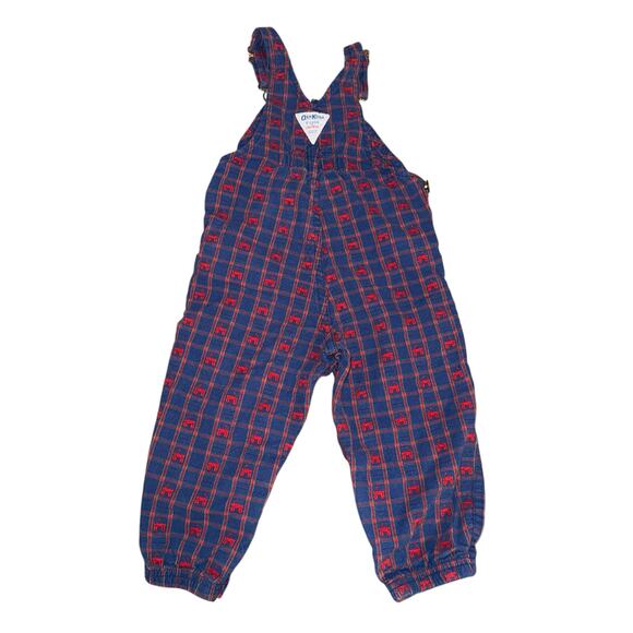 Vintage OshKosh B’Gosh Vestbak 90’s Navy Red Wagon Print Baby Boy’s Overalls 24M - Picture 3 of 6
